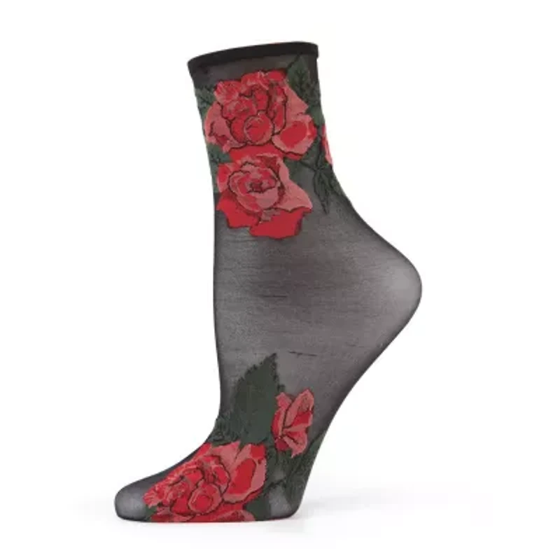 MeMoi Sheer Rose Garden Womens Breathable 1 Pair Quarter Ankle Socks