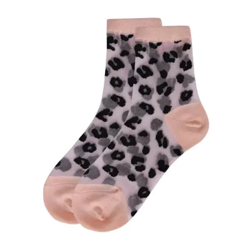 MeMoi Sheer Leopard Womens Breathable 1 Pair Quarter Ankle Socks