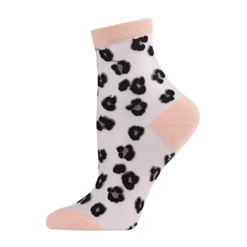 MeMoi Sheer Leopard Womens Breathable 1 Pair Quarter Ankle Socks