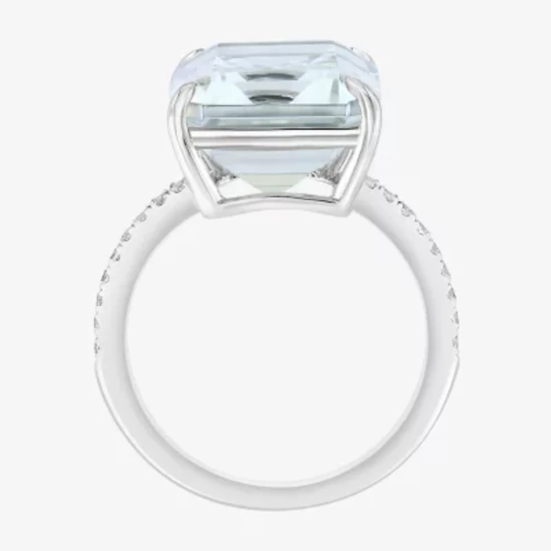 Effy  Womens Genuine White Quartz Sterling Silver Side Stone Cocktail Ring