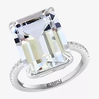 Effy Final Call Womens Genuine White Quartz Sterling Silver Side Stone Cocktail Ring