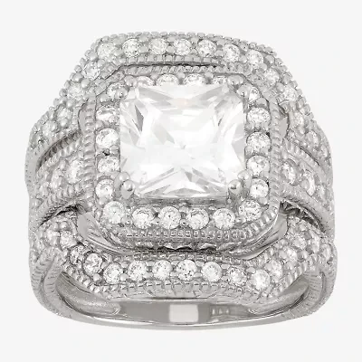 Diamonart Womens 4 CT. Cubic Zirconia Sterling Silver Square Bridal Set