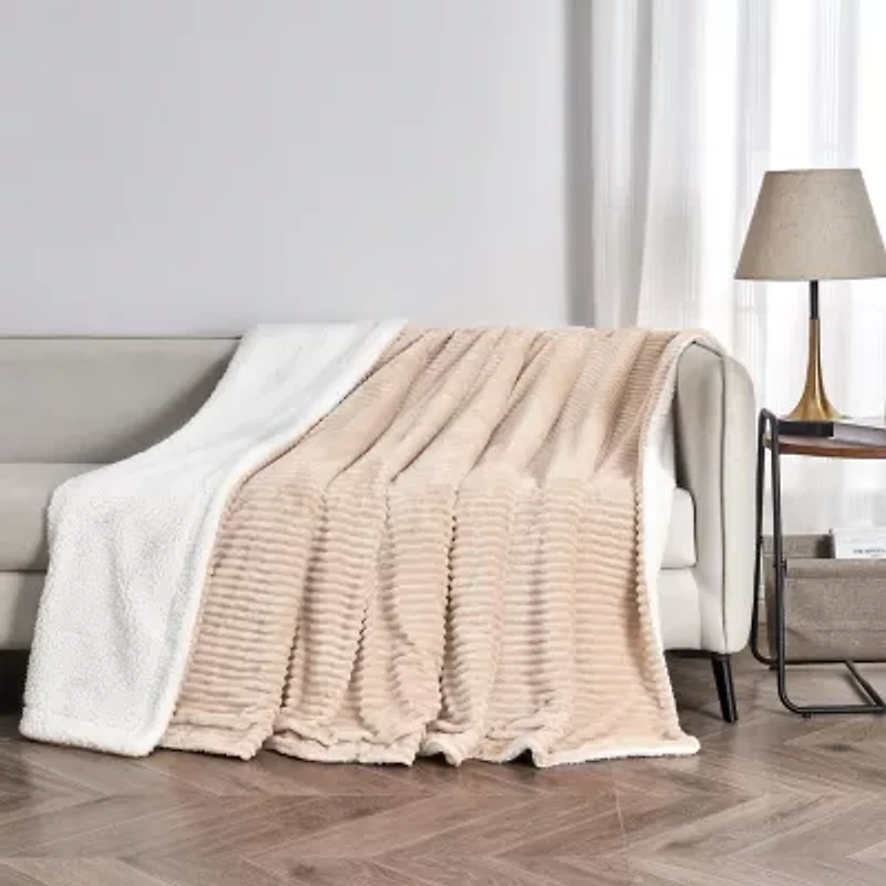 Linery Ribbed Velvet Plush Sherpa Blanket
