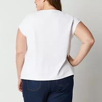Liz Claiborne Adaptive Texture Tee Womens Easy-on + Easy-off Round Neck Short Sleeve Blouse