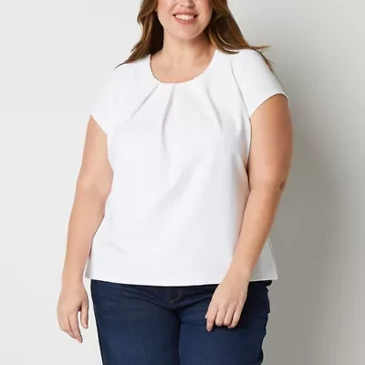 Liz Claiborne Adaptive Texture Tee Womens Plus Easy-on + Easy-off Round Neck Short Sleeve Blouse