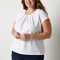 Liz Claiborne Adaptive Texture Tee Womens Plus Easy-on + Easy-off Round Neck Short Sleeve Blouse