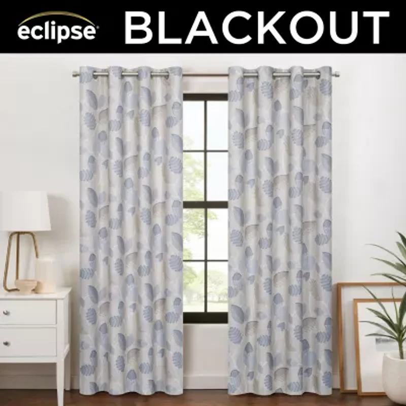 Eclipse Larissa Leaf Grommet Top 100% Blackout Single Curtain Panel