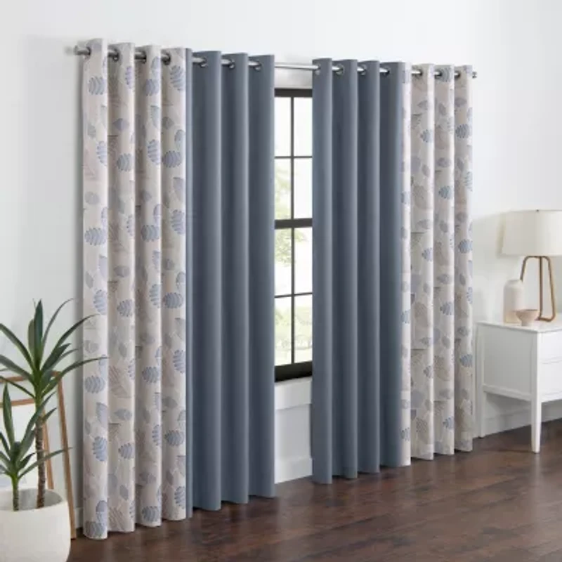 Eclipse Larissa Leaf Grommet Top 100% Blackout Single Curtain Panel