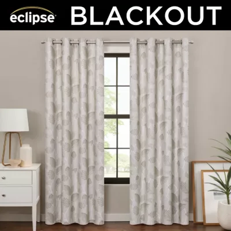 Eclipse Larissa Leaf Grommet Top 100% Blackout Single Curtain Panel