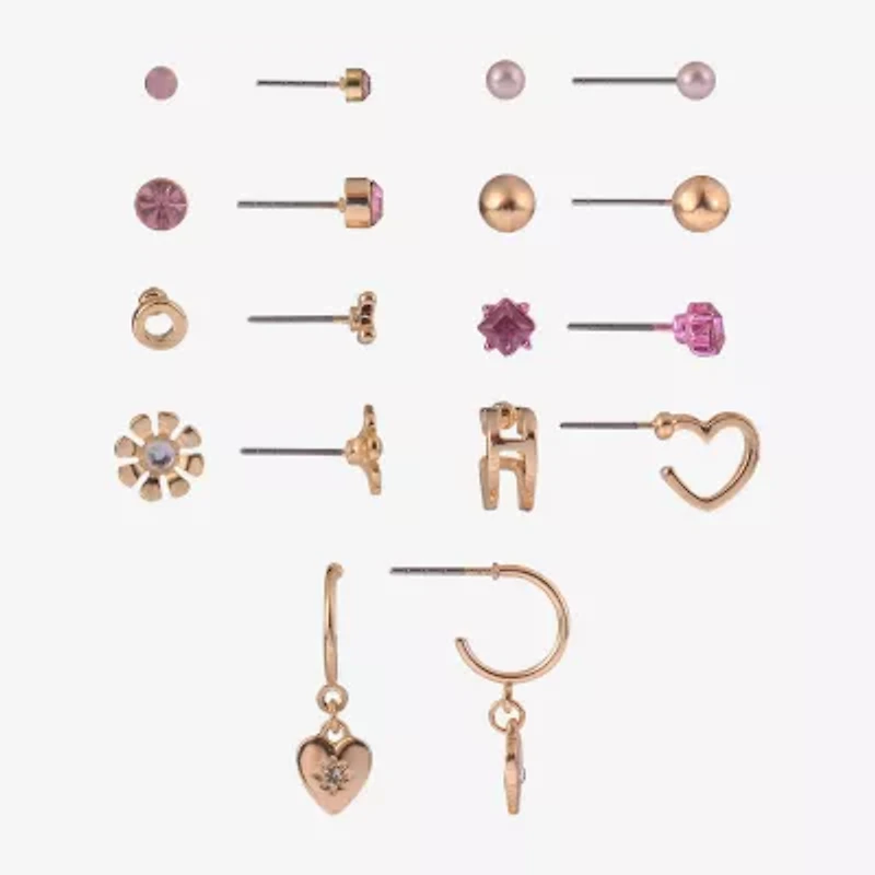 Arizona Gold Tone Womens Flower 9 Pair Earring Set