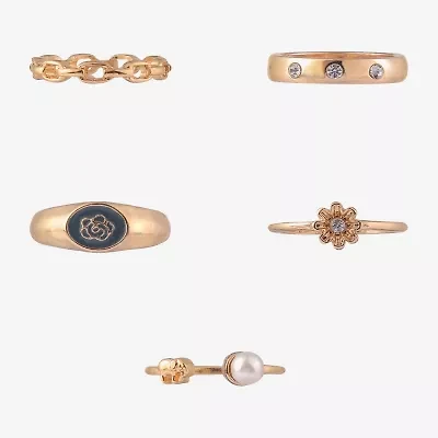 Arizona Gold Tone Womens Flower Ring Set