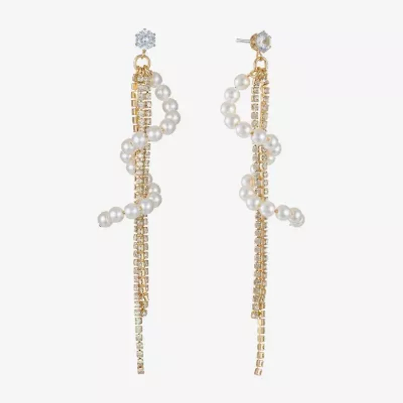 Bijoux Bar Gold Tone Womens Glass Simulated Pearl Hypoallergenic Drop Earrings