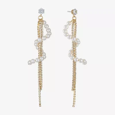 Bijoux Bar Gold Tone Womens Glass Simulated Pearl Hypoallergenic Drop Earrings