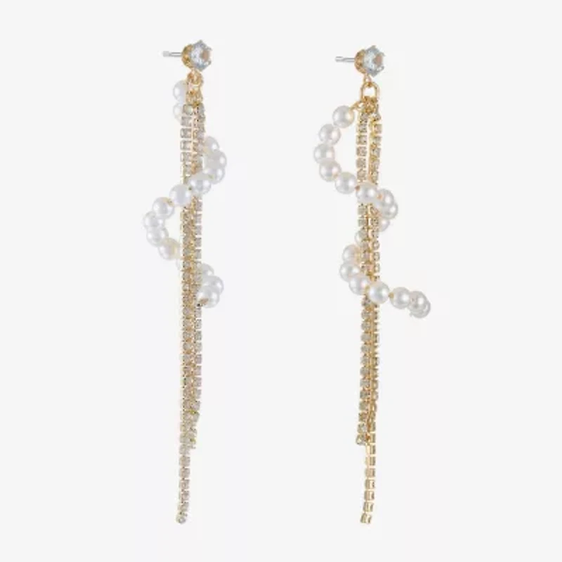 Bijoux Bar Gold Tone Womens Glass Simulated Pearl Hypoallergenic Drop Earrings