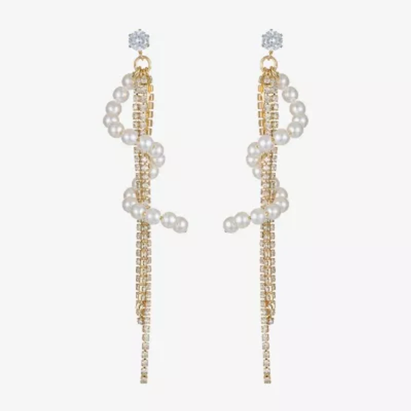 Bijoux Bar Gold Tone Womens Glass Simulated Pearl Hypoallergenic Drop Earrings
