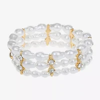 Bijoux Bar Gold Tone Womens Glass Simulated Pearl Stretch Bracelet