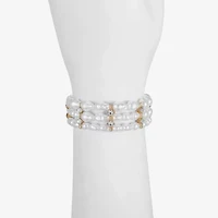 Bijoux Bar Gold Tone Womens Glass Simulated Pearl Stretch Bracelet