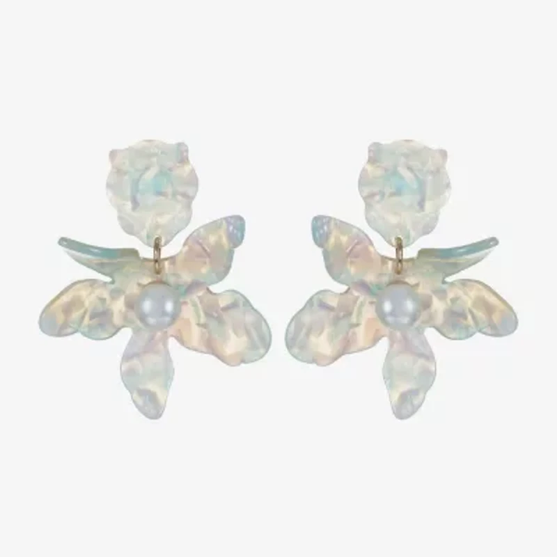 Bijoux Bar Womens Simulated Pearl Flower Hypoallergenic Drop Earrings