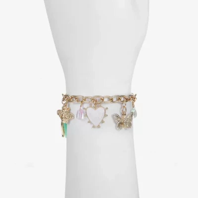 Bijoux Bar Gold Tone Bee Womens Bow Butterfly Flower Charm Bracelet