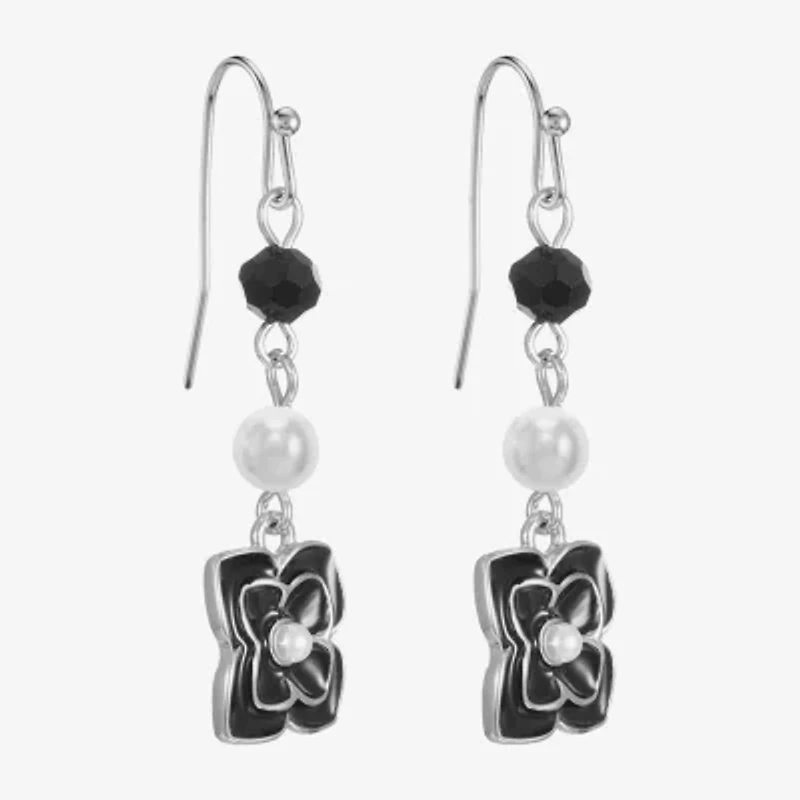 Mixit Silver Tone Womens Simulated Pearl Flower Drop Earrings