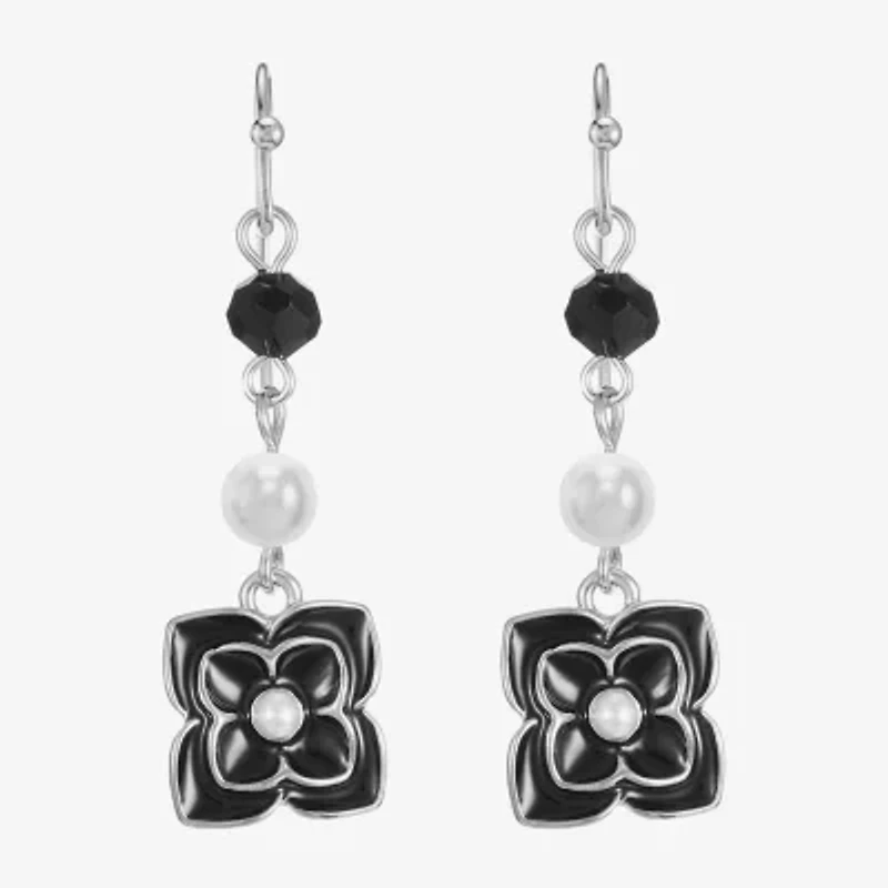 Mixit Silver Tone Womens Simulated Pearl Flower Drop Earrings