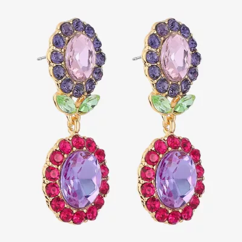 Monet Jewelry Gold Tone Womens Multi Color Glass Flower Hypoallergenic Drop Earrings