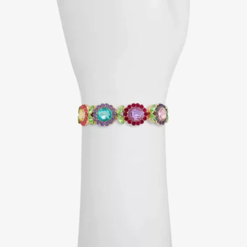 Monet Jewelry Gold Tone Womens Multi Color Glass Flower Stretch Bracelet