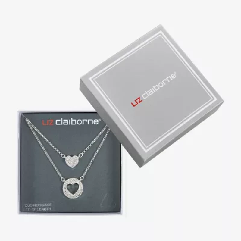 Liz Claiborne Womens Glass Heart 2-pc. Necklace Set