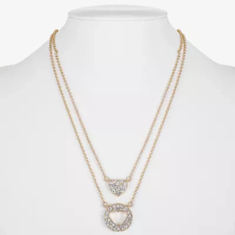 Liz Claiborne Womens Glass Heart 2-pc. Necklace Set