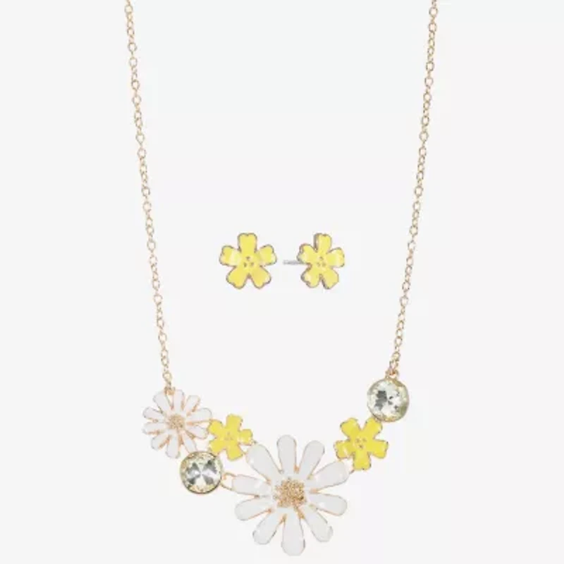 Liz Claiborne Gold Tone Womens Yellow Glass Flower Hypoallergenic 2-pc. Jewelry Set