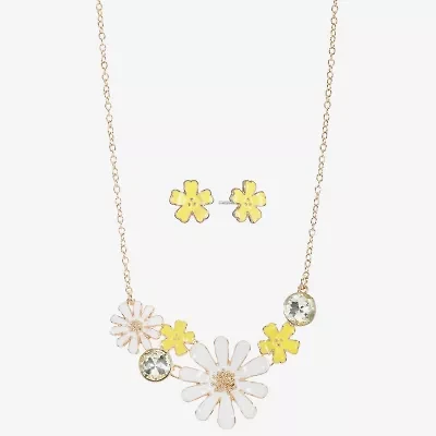 Liz Claiborne Gold Tone Womens Yellow Glass Flower Hypoallergenic 2-pc. Jewelry Set
