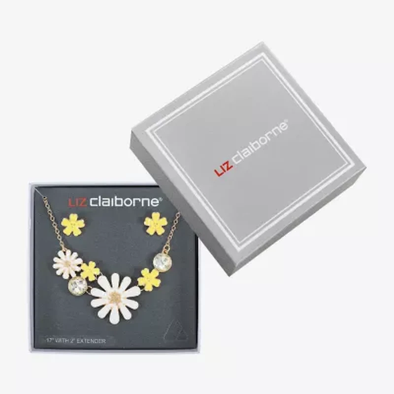 Liz Claiborne Gold Tone Womens Yellow Glass Flower Hypoallergenic 2-pc. Jewelry Set