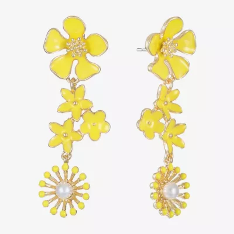 Liz Claiborne Womens Simulated Pearl Flower Hypoallergenic Drop Earrings