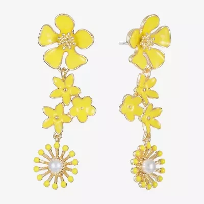 Liz Claiborne Womens Simulated Pearl Flower Hypoallergenic Drop Earrings