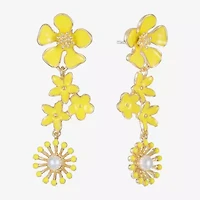 Liz Claiborne Womens Simulated Pearl Flower Hypoallergenic Drop Earrings