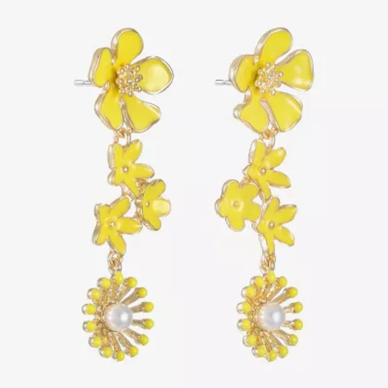 Liz Claiborne Womens Simulated Pearl Flower Hypoallergenic Drop Earrings