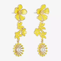 Liz Claiborne Womens Simulated Pearl Flower Hypoallergenic Drop Earrings