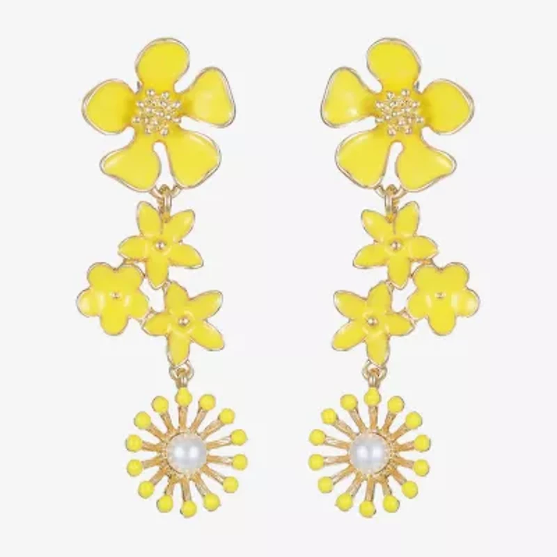 Liz Claiborne Womens Simulated Pearl Flower Hypoallergenic Drop Earrings