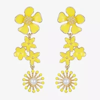 Liz Claiborne Womens Simulated Pearl Flower Hypoallergenic Drop Earrings