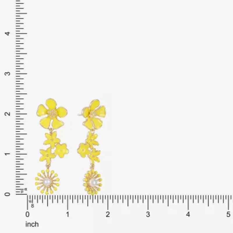 Liz Claiborne Womens Simulated Pearl Flower Hypoallergenic Drop Earrings