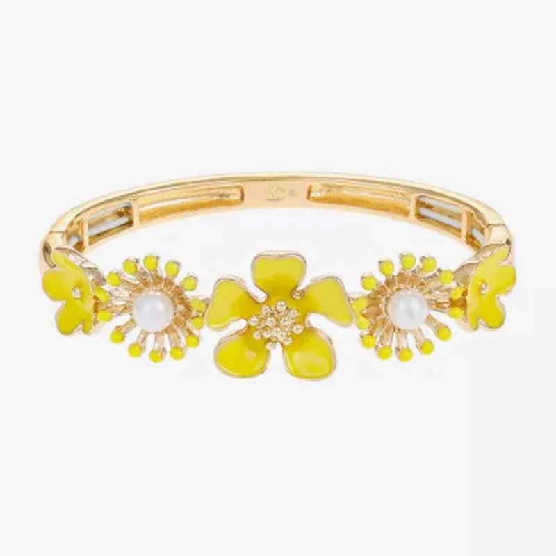 Liz Claiborne Womens Simulated Pearl Flower Stretch Bracelet