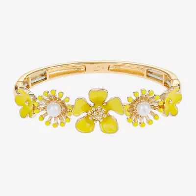 Liz Claiborne Womens Simulated Pearl Flower Stretch Bracelet