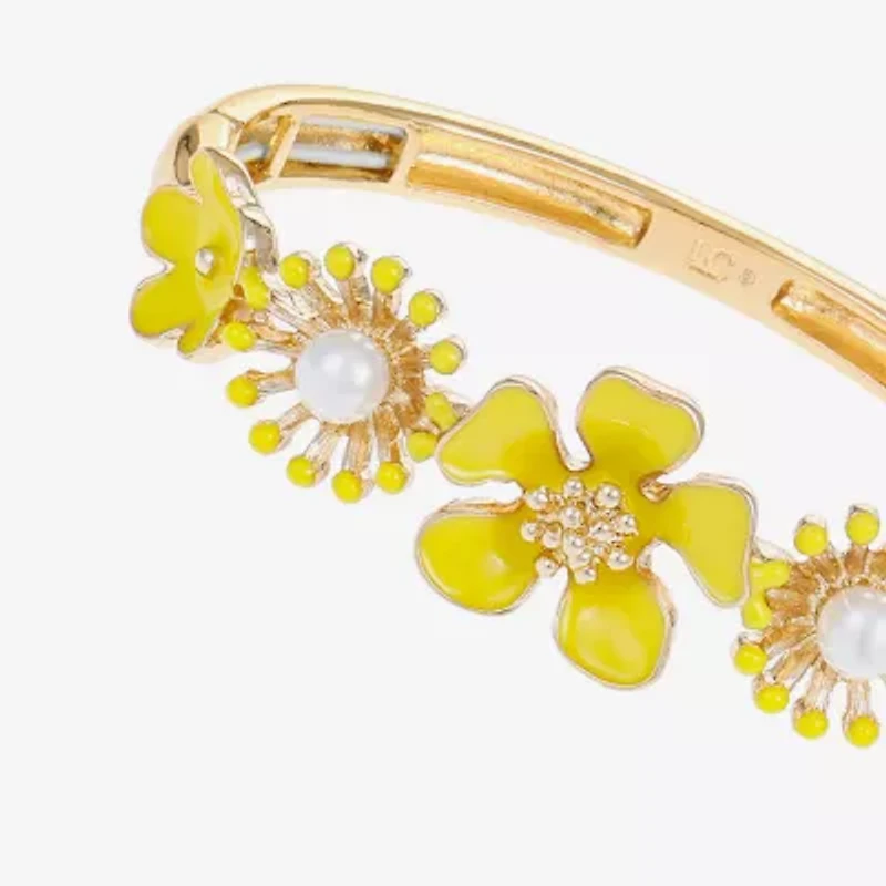 Liz Claiborne Womens Simulated Pearl Flower Stretch Bracelet