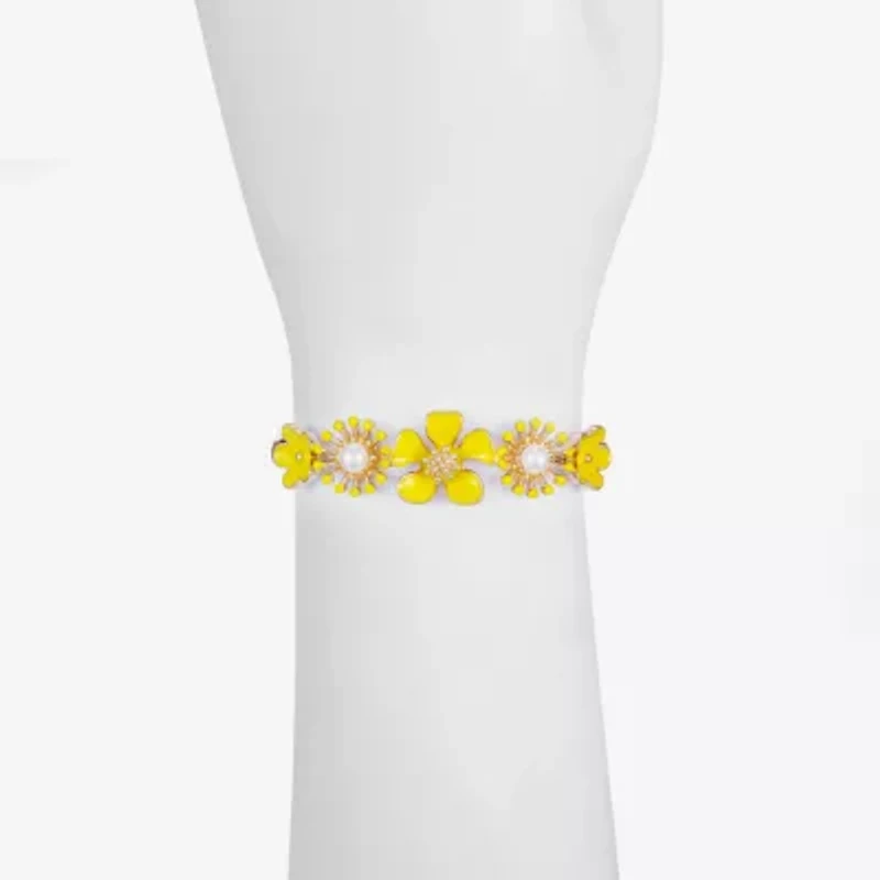Liz Claiborne Womens Simulated Pearl Flower Stretch Bracelet