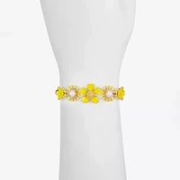 Liz Claiborne Womens Simulated Pearl Flower Stretch Bracelet