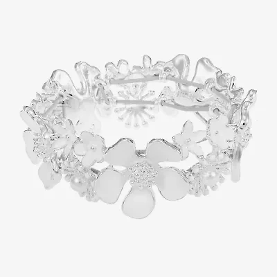 Liz Claiborne Womens Simulated Pearl Flower Stretch Bracelet
