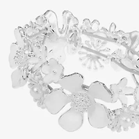 Liz Claiborne Womens Simulated Pearl Flower Stretch Bracelet