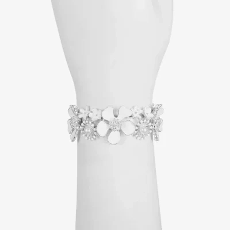 Liz Claiborne Womens Simulated Pearl Flower Stretch Bracelet