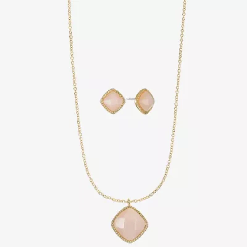 Liz Claiborne Pendant Necklace & Stud Earring Womens Square Cushion Hypoallergenic 2-pc. Jewelry Set