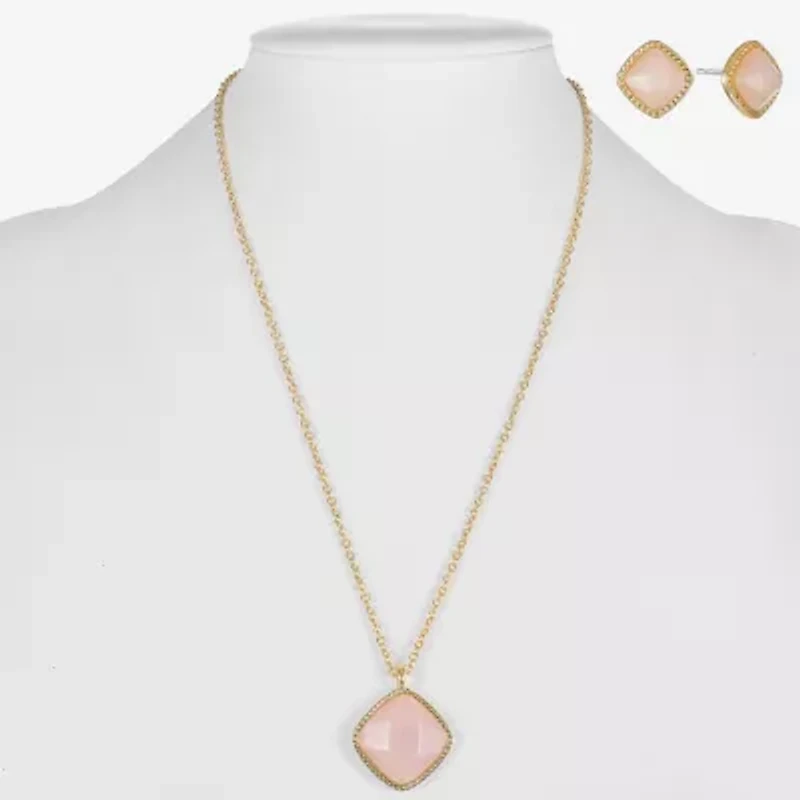 Liz Claiborne Pendant Necklace & Stud Earring Womens Square Cushion Hypoallergenic 2-pc. Jewelry Set